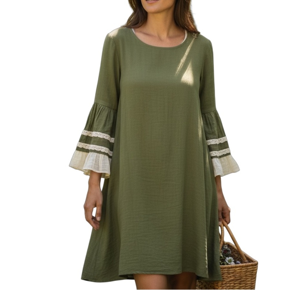 333 - Southern Stitch Size Medium Olive Green Criss Cross Dress - Size M